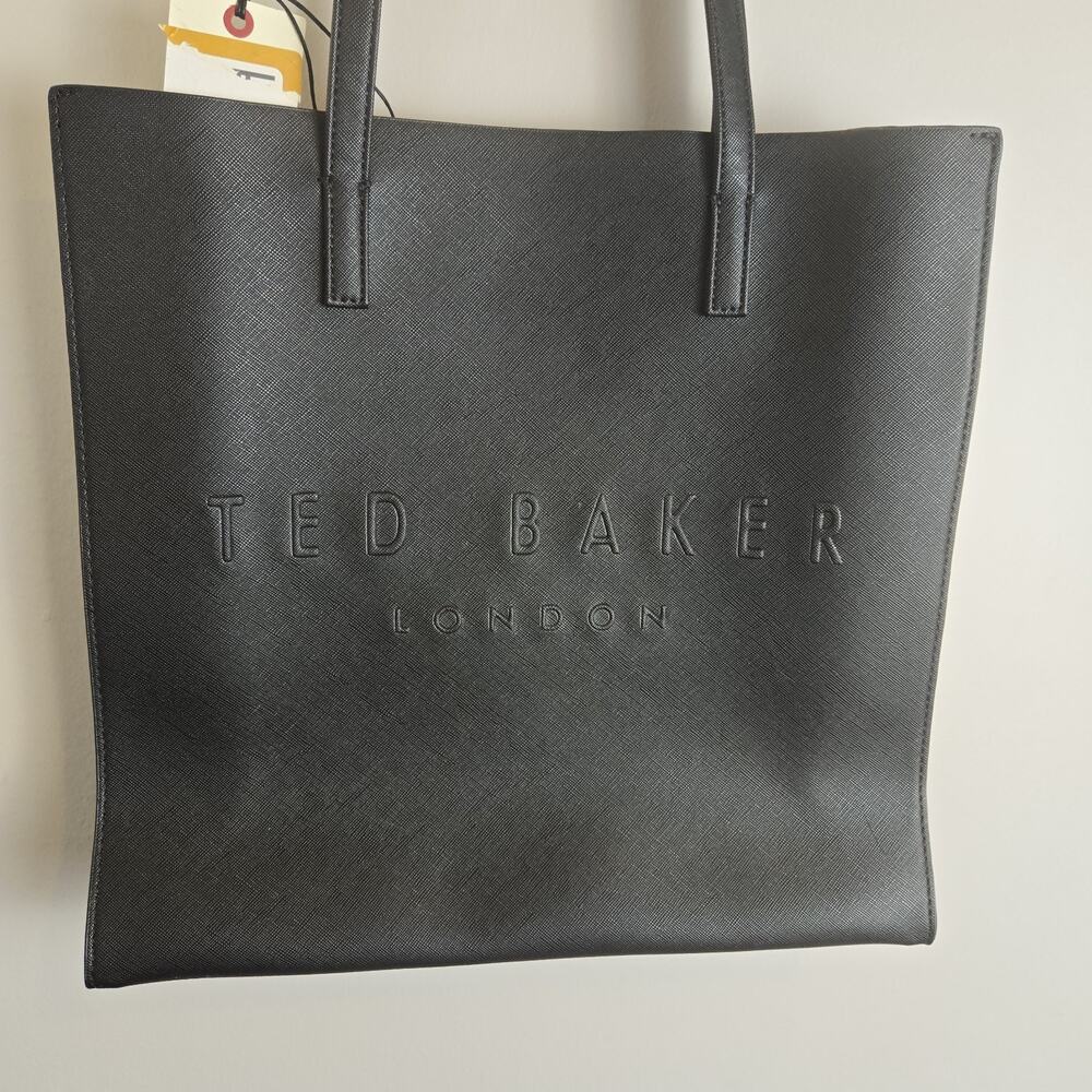 NWT Ted Baker London Women's Black Tote Bag "The Icon" Embossed Logo Minimalist